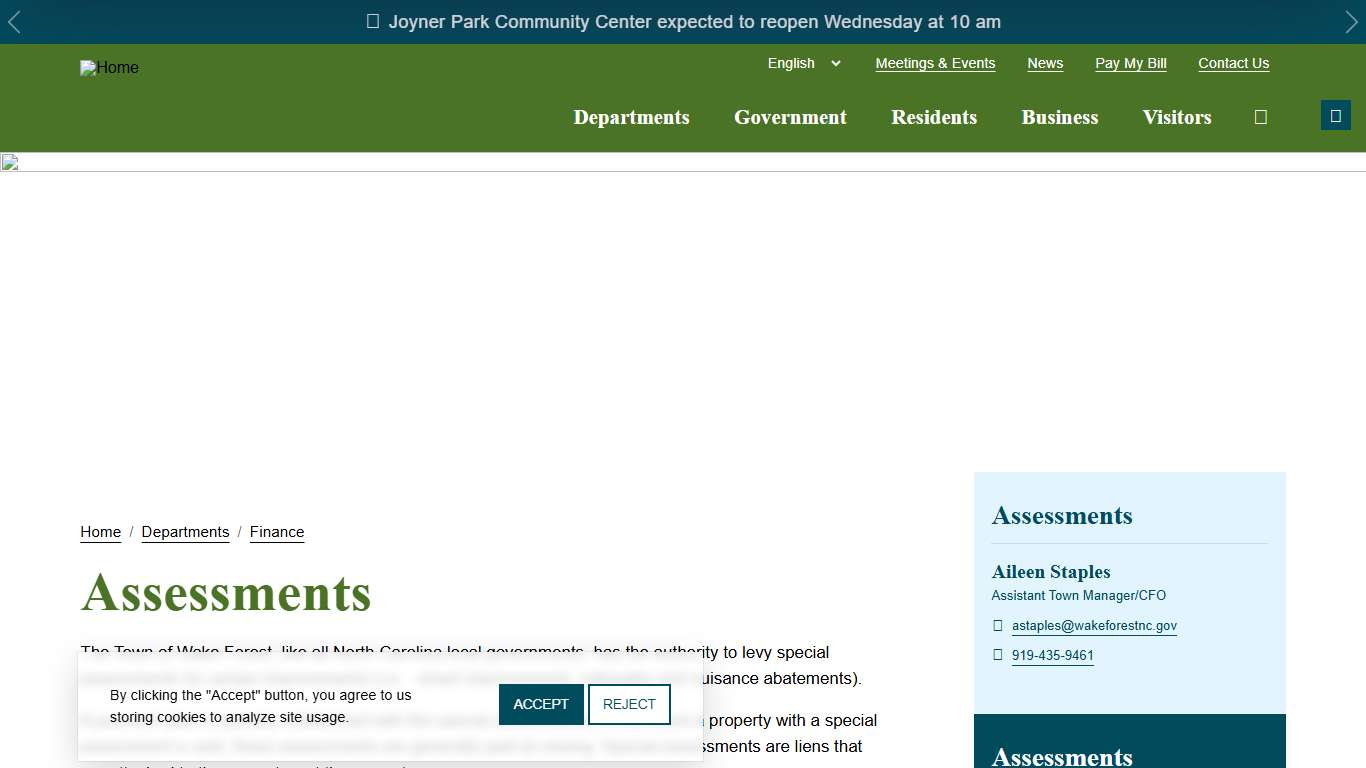 Assessments Town of Wake Forest, NC